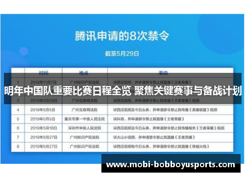 明年中国队重要比赛日程全览 聚焦关键赛事与备战计划