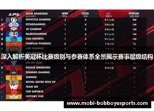 深入解析美冠杯比赛级别与参赛体系全景揭示赛事层级结构